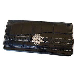 Brighton Patent Leather Croc Wallet Clutch‎ in Black Modern Designer Elegant